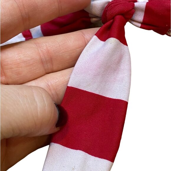 Y2K Red & White Striped Triangle Bikini Set With Tie Closures & Ring Detail By S - Picture 5 of 5